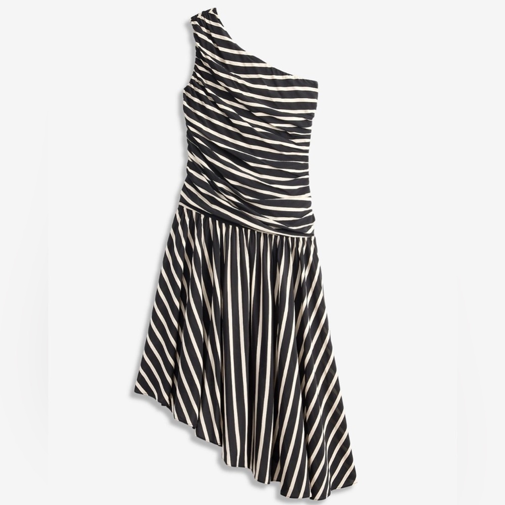 🔲▪️ INC International Concepts Black and White One-Shoulder Striped Dress ▪️🔲